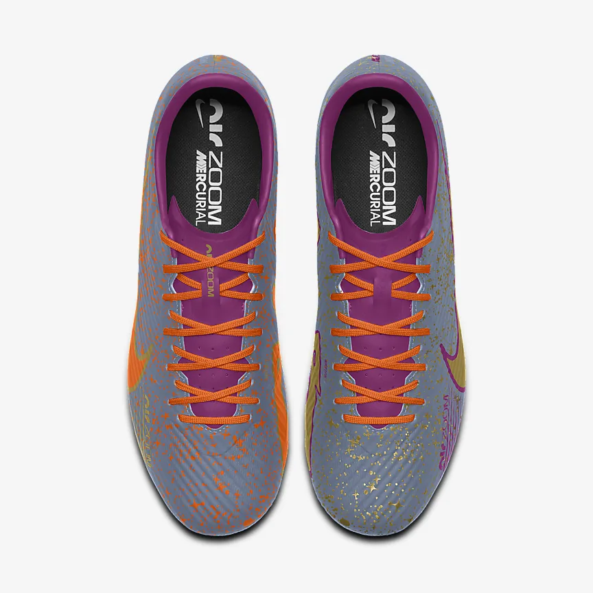 รองเท้าฟุตบอล Nike Zoom Mercurial Vapor 15 Academy FG/MG By You สีม่วง โครงสร้าง Flyknit น้ำหนักเบา รองรับแรงกระแทกได้ดี สวมใส่สบาย